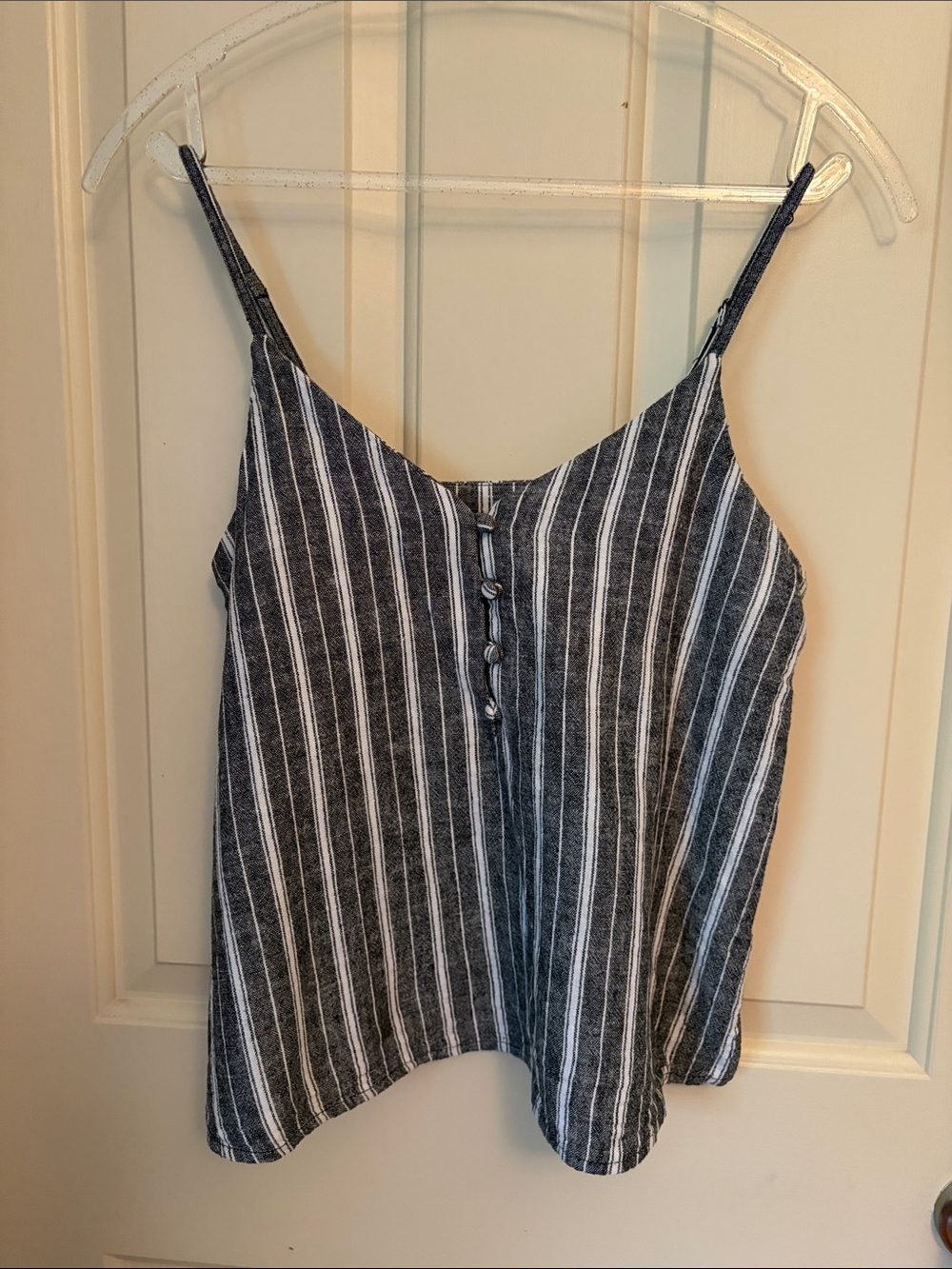 Nordstrom Black and White Striped Button-Front Cami, linen blend.